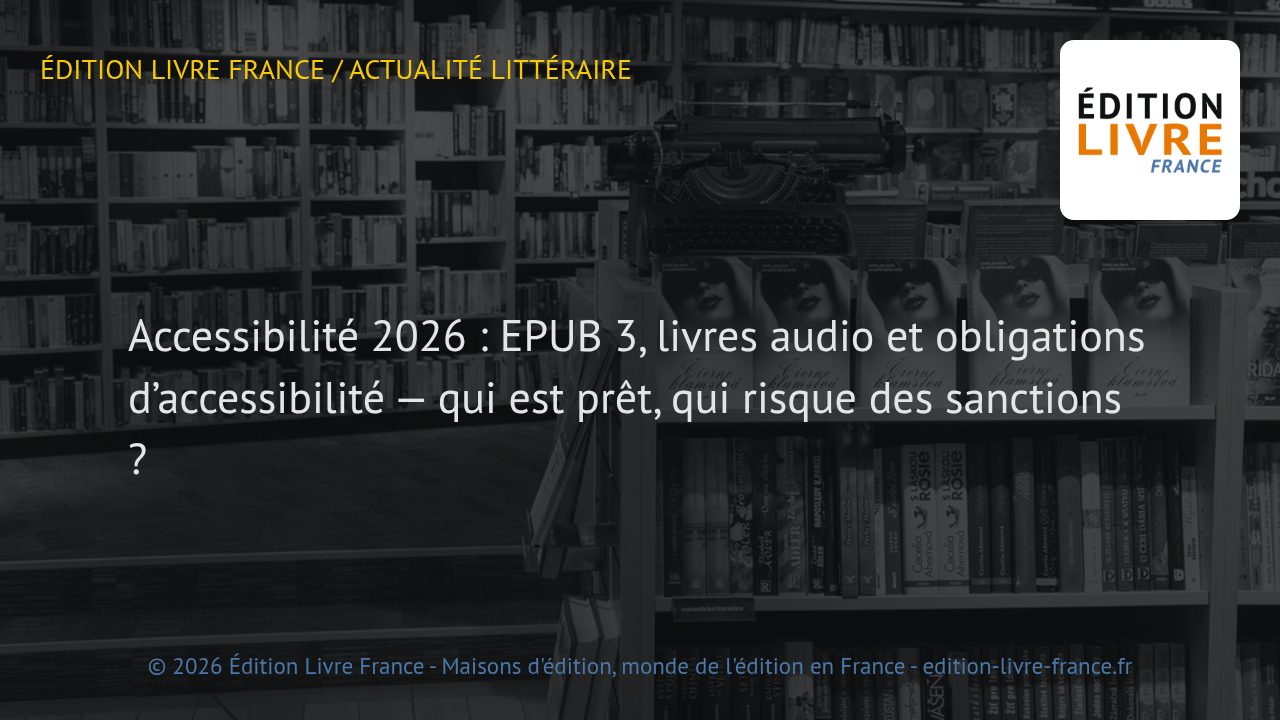 Visuel de l'article Accessibilité 2026 : EPUB 3, livres audio et obligations d’accessibilité — qui est prêt, qui risque des sanctions ?