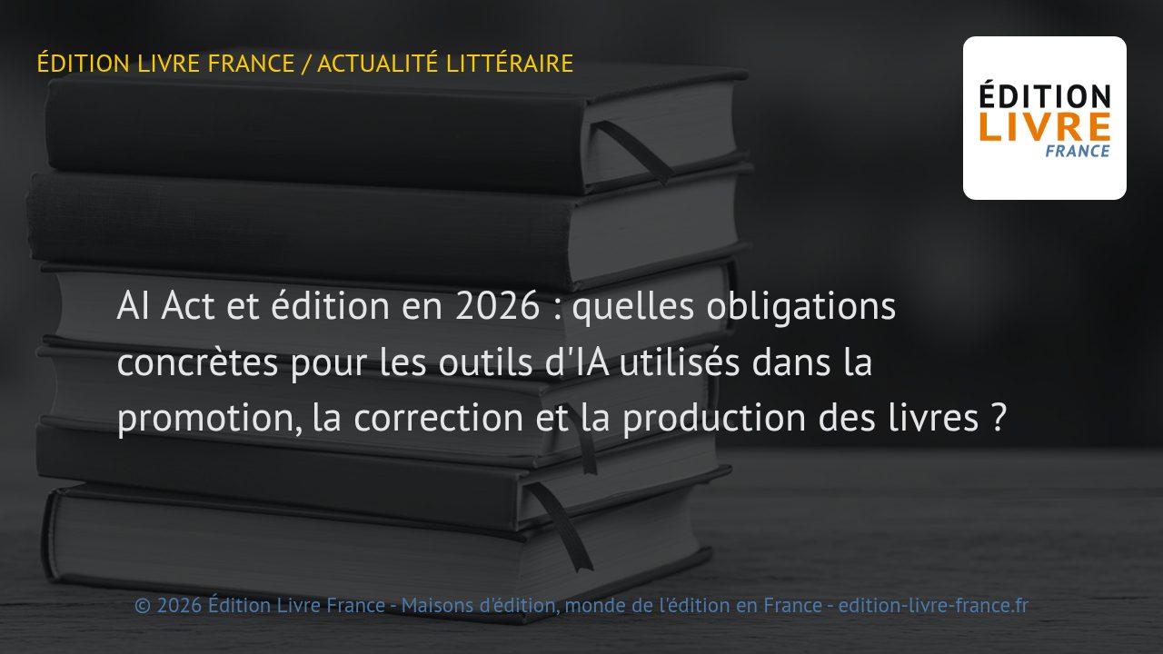 Visuel de l'article AI Act et édition en 2026 : quelles obligations concrètes pour les outils d'IA utilisés dans la promotion, la correction et la production des livres ?