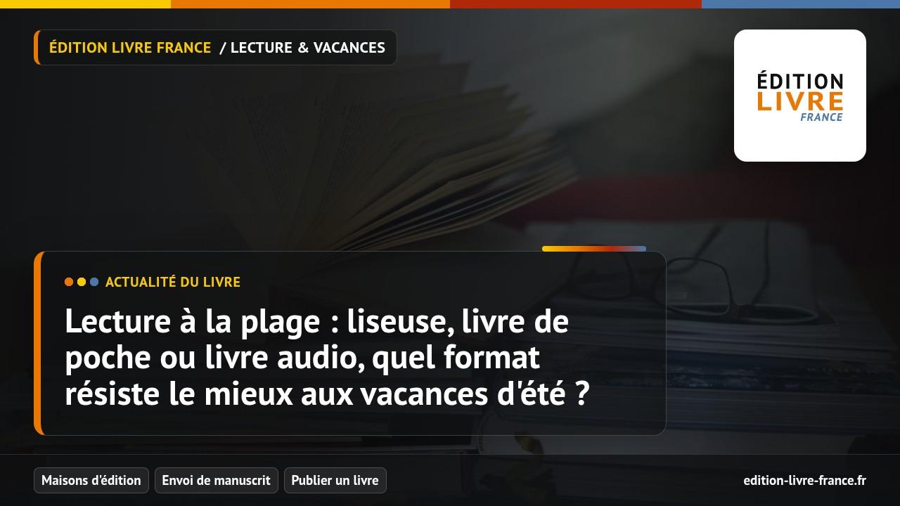 Illustration de l'article Lecture à la plage : liseuse, livre de poche ou livre audio, quel format résiste le mieux aux vacances d'été ?