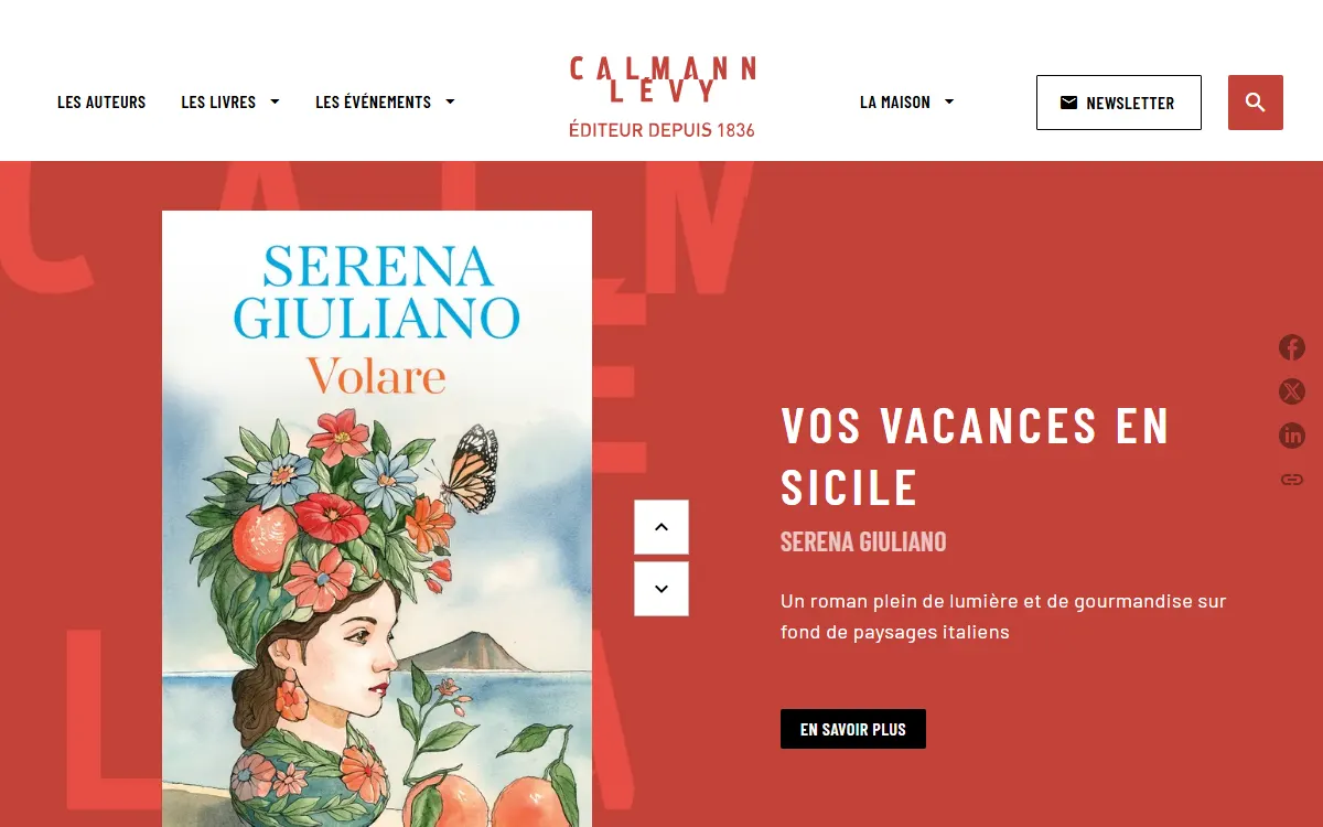 Aperçu du site officiel de Calmann-Lévy