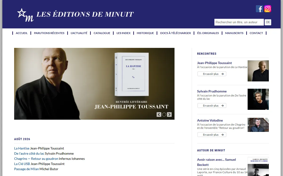 Aperçu du site officiel de Éditions de Minuit