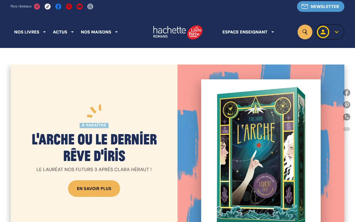 Aperçu du site officiel de Hachette Romans