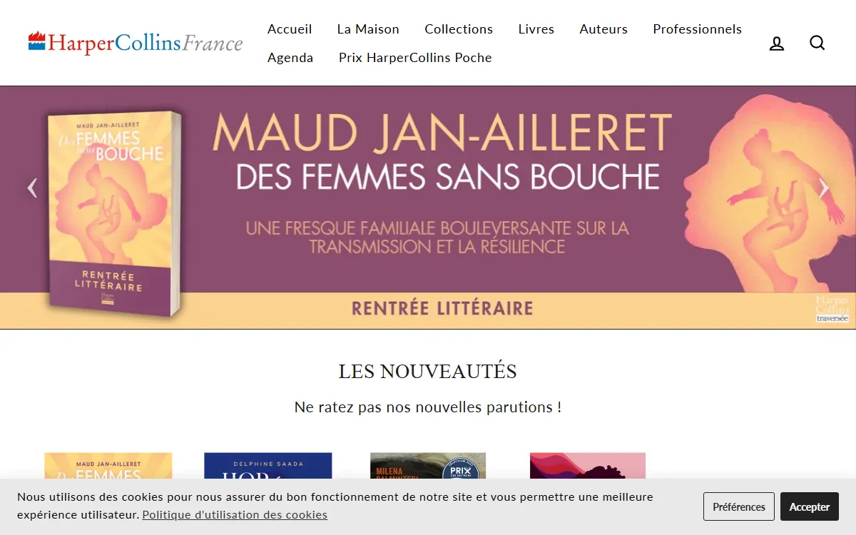 Aperçu du site officiel de HarperCollins France