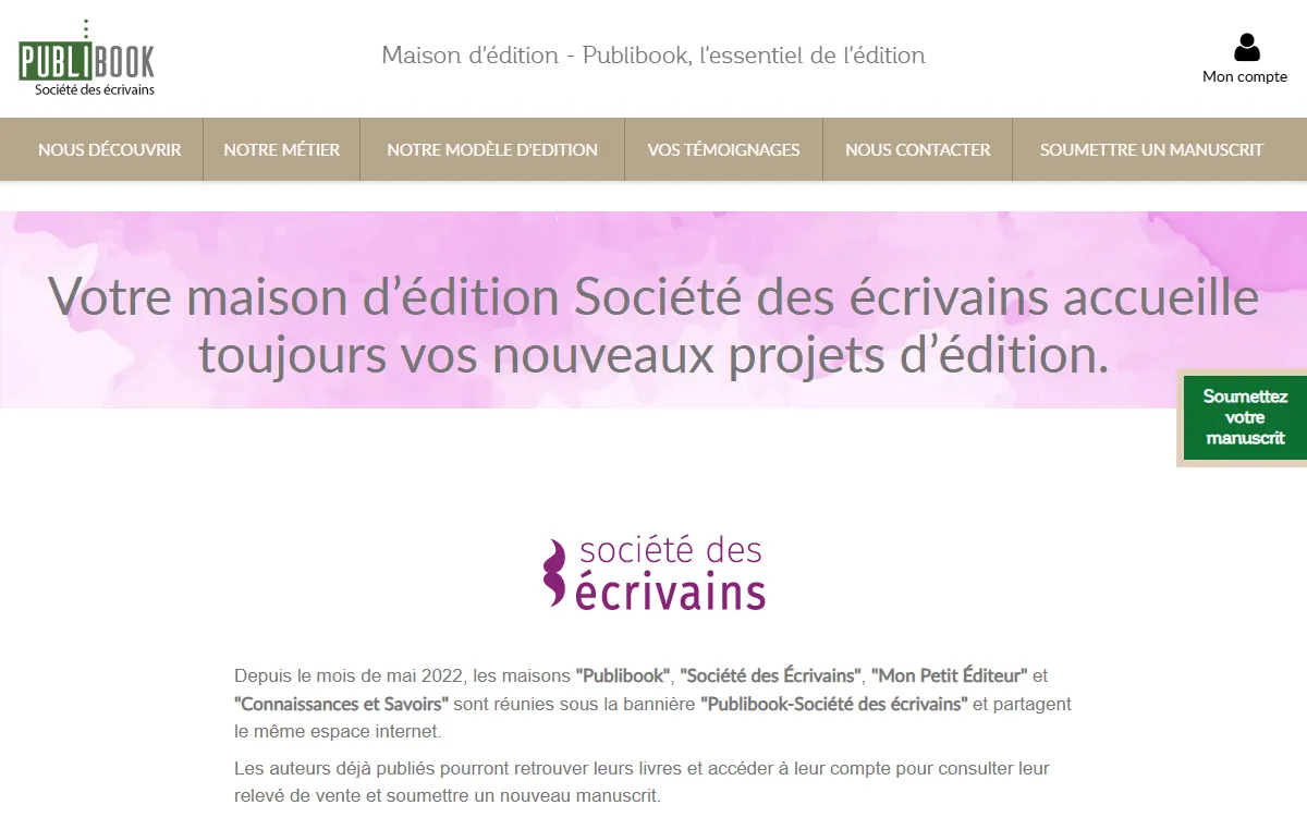 Aperçu du site officiel de La société des écrivains