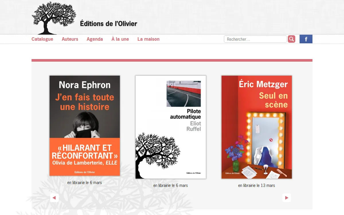 Aperçu du site officiel de Éditions de l'Olivier
