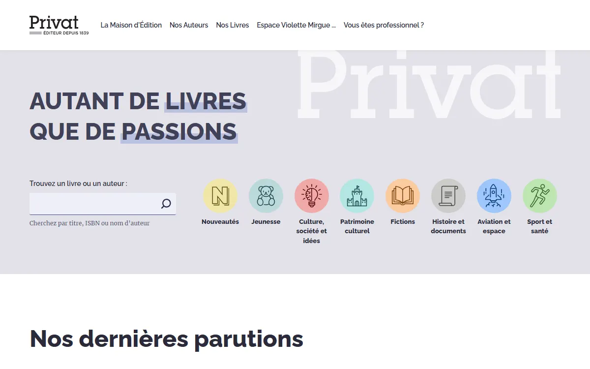Aperçu du site officiel de Privat