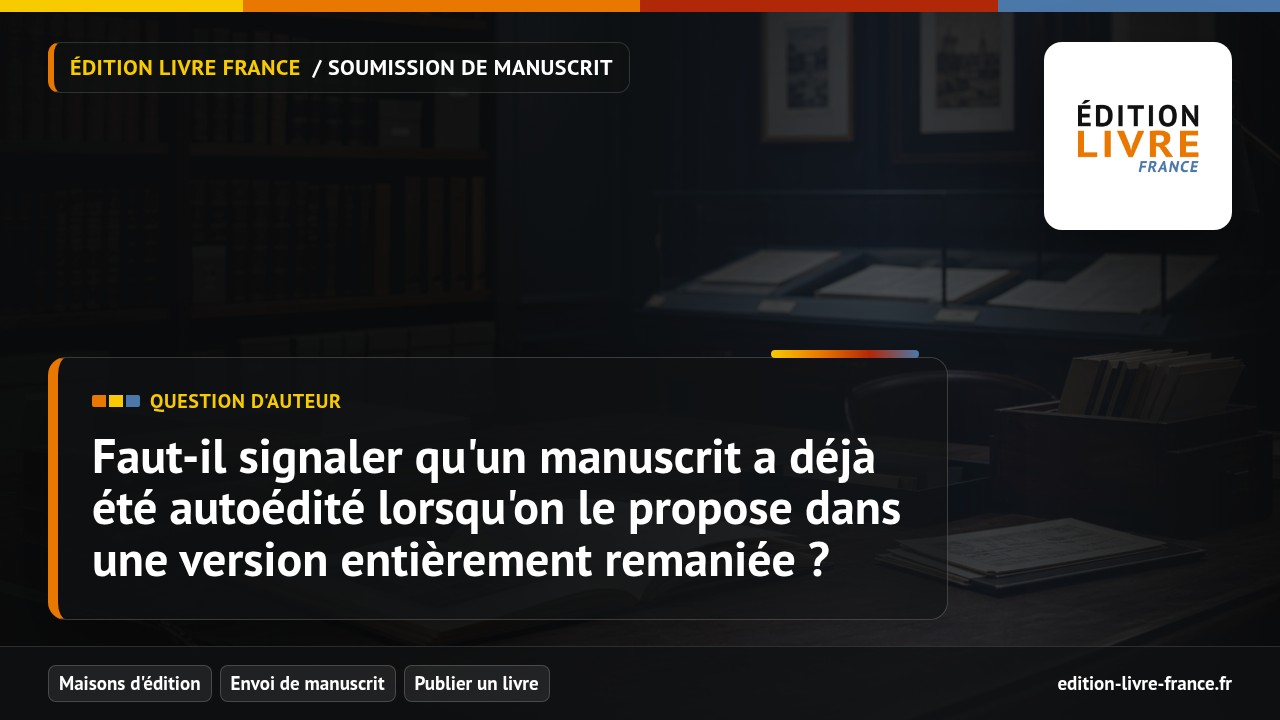 Illustration de la question Faut-il signaler qu'un manuscrit a déjà été autoédité lorsqu'on le propose dans une version entièrement remaniée ?