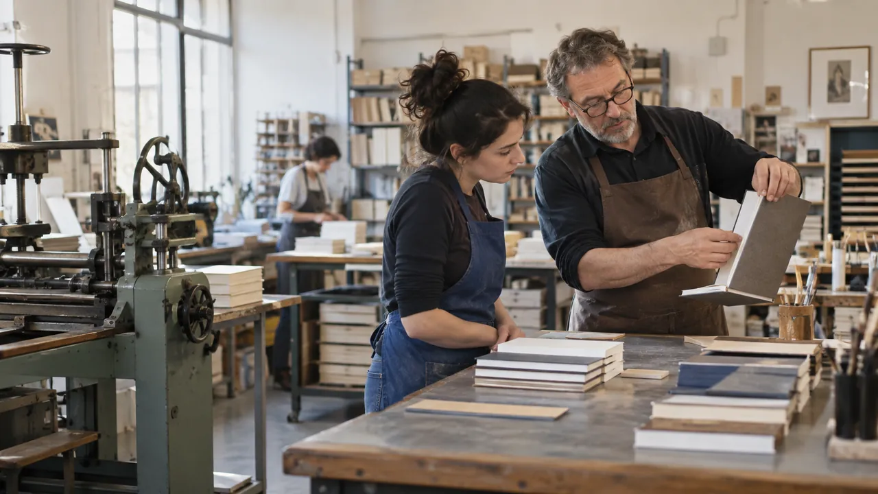 Apprenti découvrant un atelier de fabrication de livres