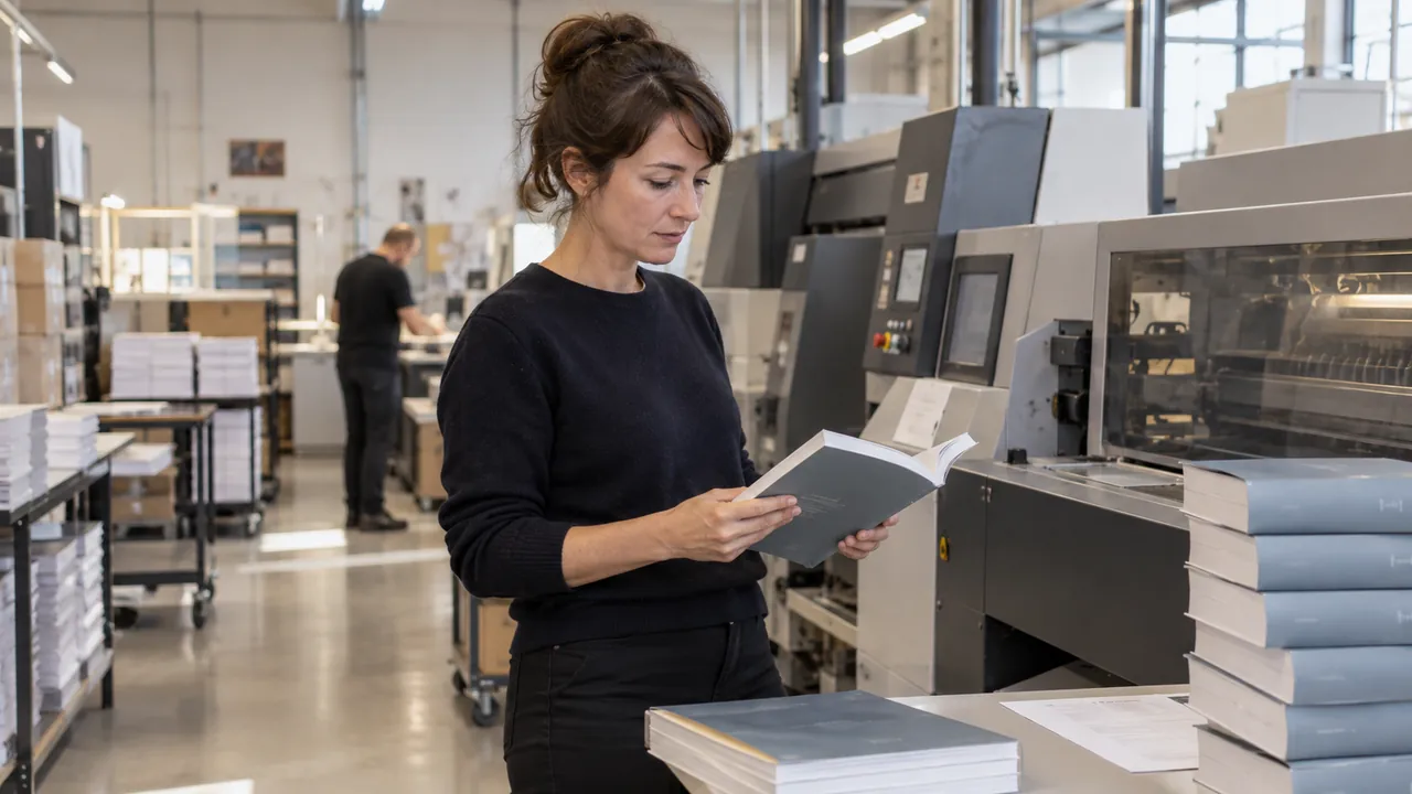 Autrice vérifiant une épreuve reliée avant impression
