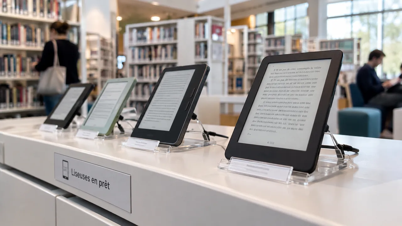 Rangée d’appareils de lecture dans une médiathèque