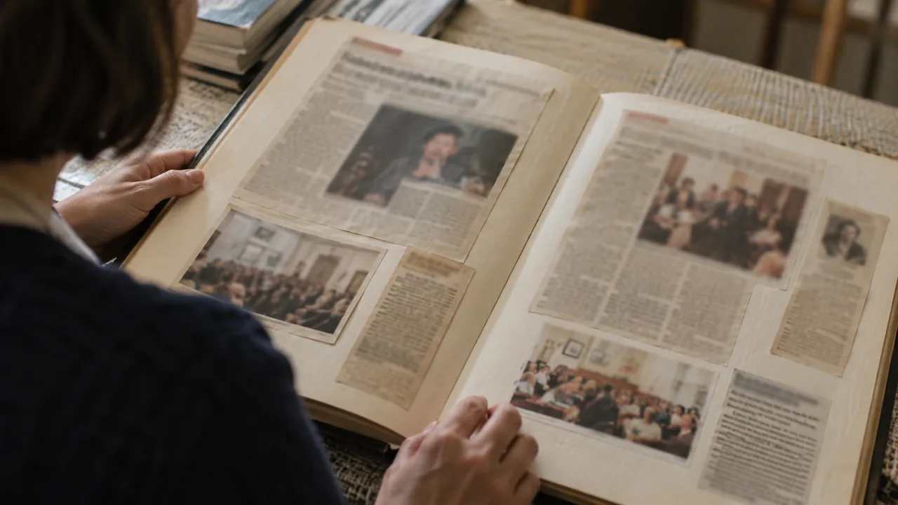Coupures de presse sur un livre classées dans un album