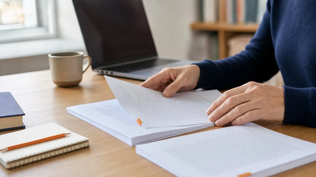 Auteur préparant un manuscrit avant de l'envoyer à un éditeur