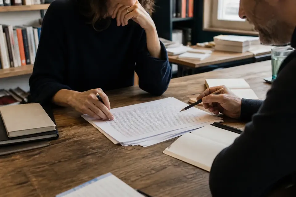 Relecture attentive d'un manuscrit avec des annotations éditoriales