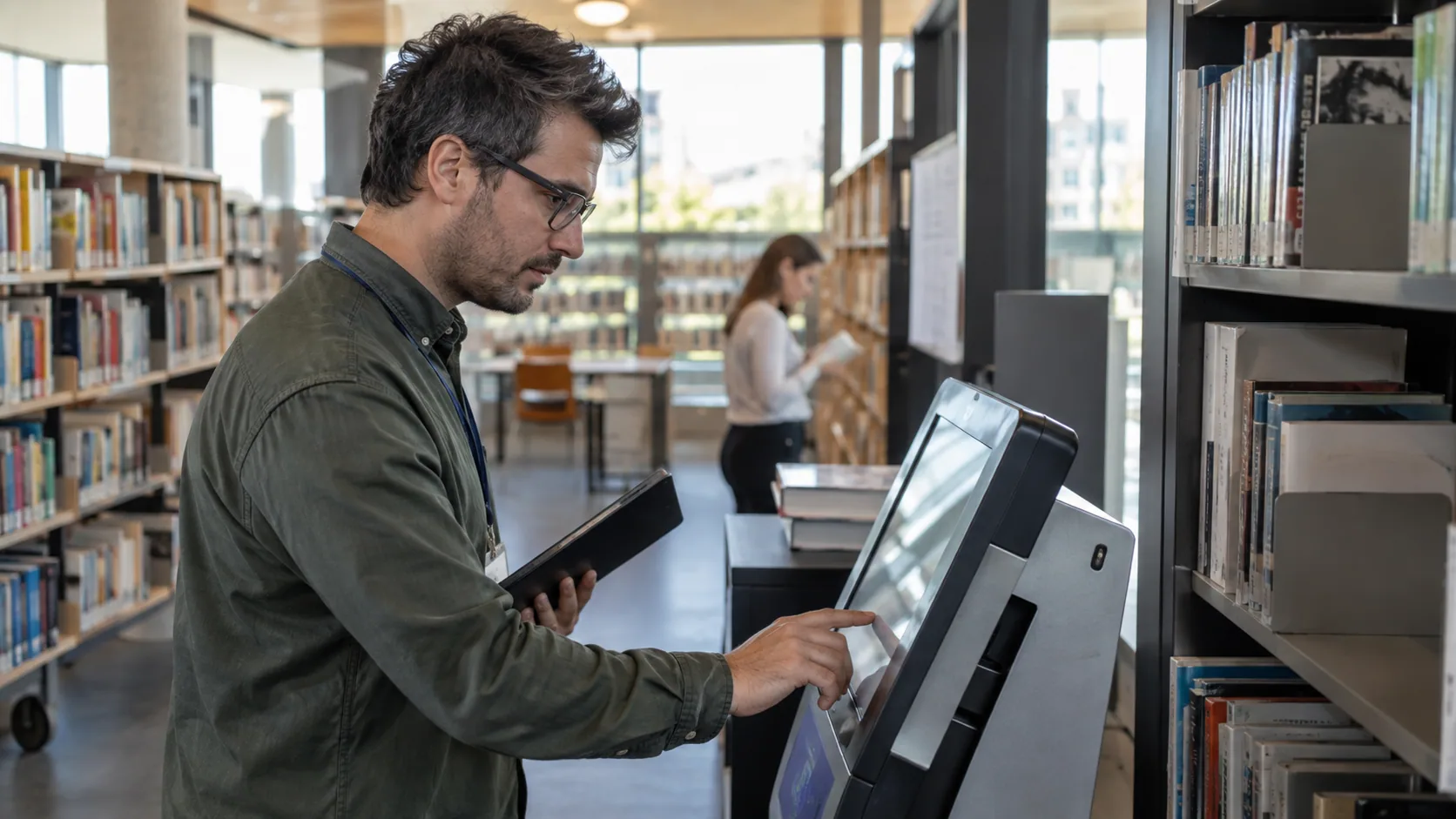Scène professionnelle illustrant le métier de Administrateur des systèmes de bibliothèque