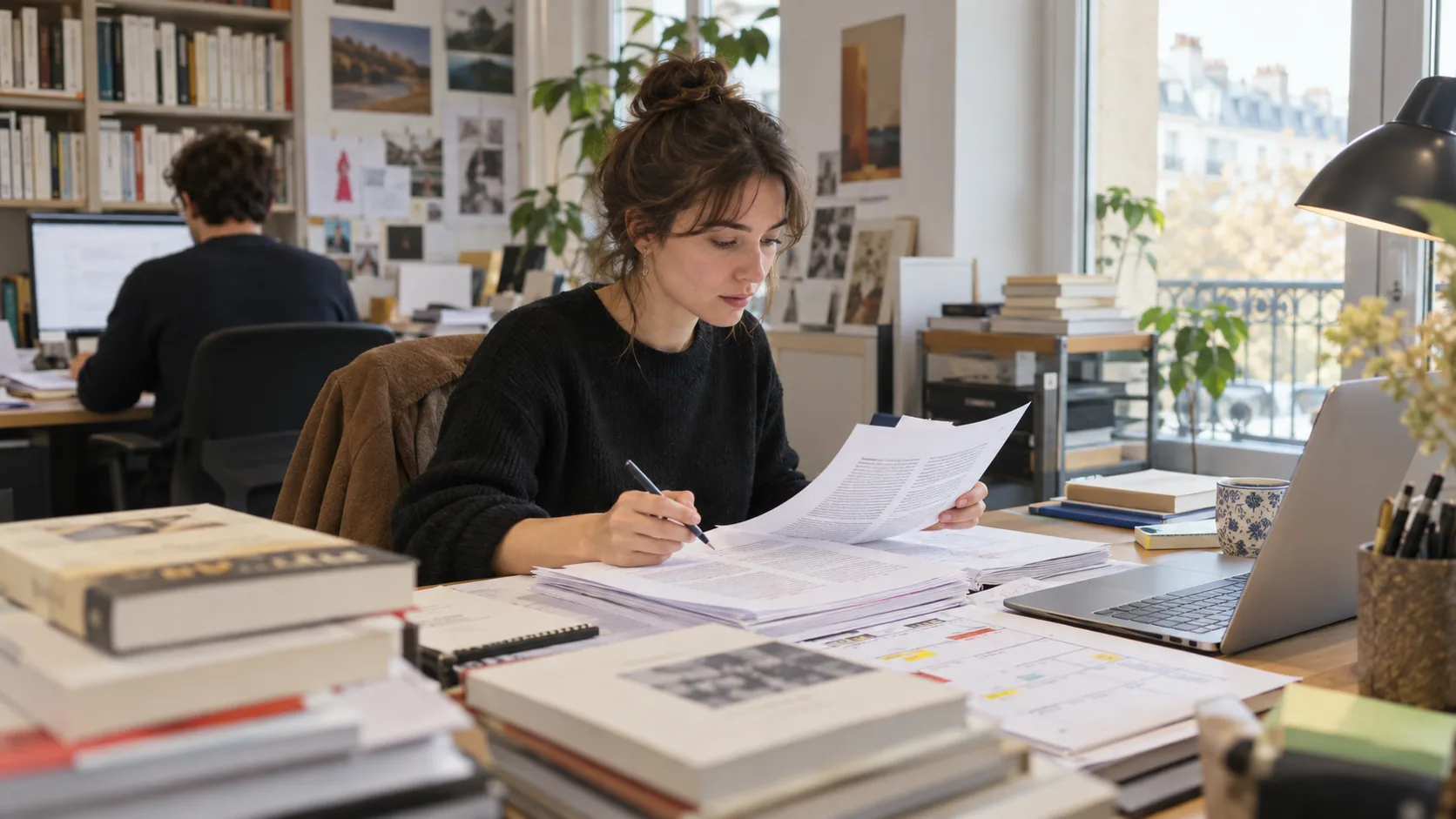 Assistante d’édition organisant épreuves et calendrier de publication à son bureau