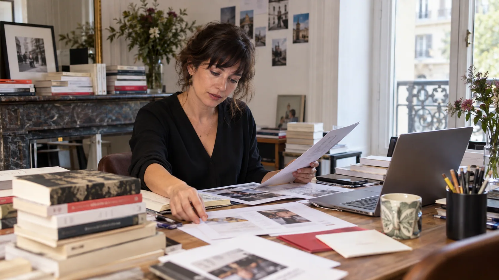 Journaliste culturelle préparant un entretien autour d’un livre
