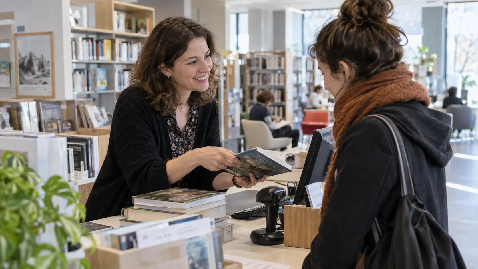 Scène professionnelle illustrant le métier de Bibliothécaire / Médiathécaire