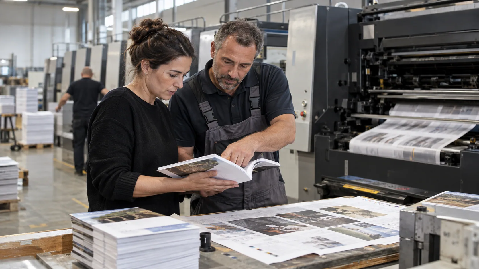 Scène professionnelle illustrant le métier de Chargé / Chargée de production éditoriale