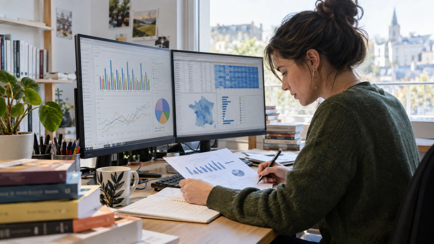 Scène professionnelle illustrant le métier de Data analyst dans l’édition