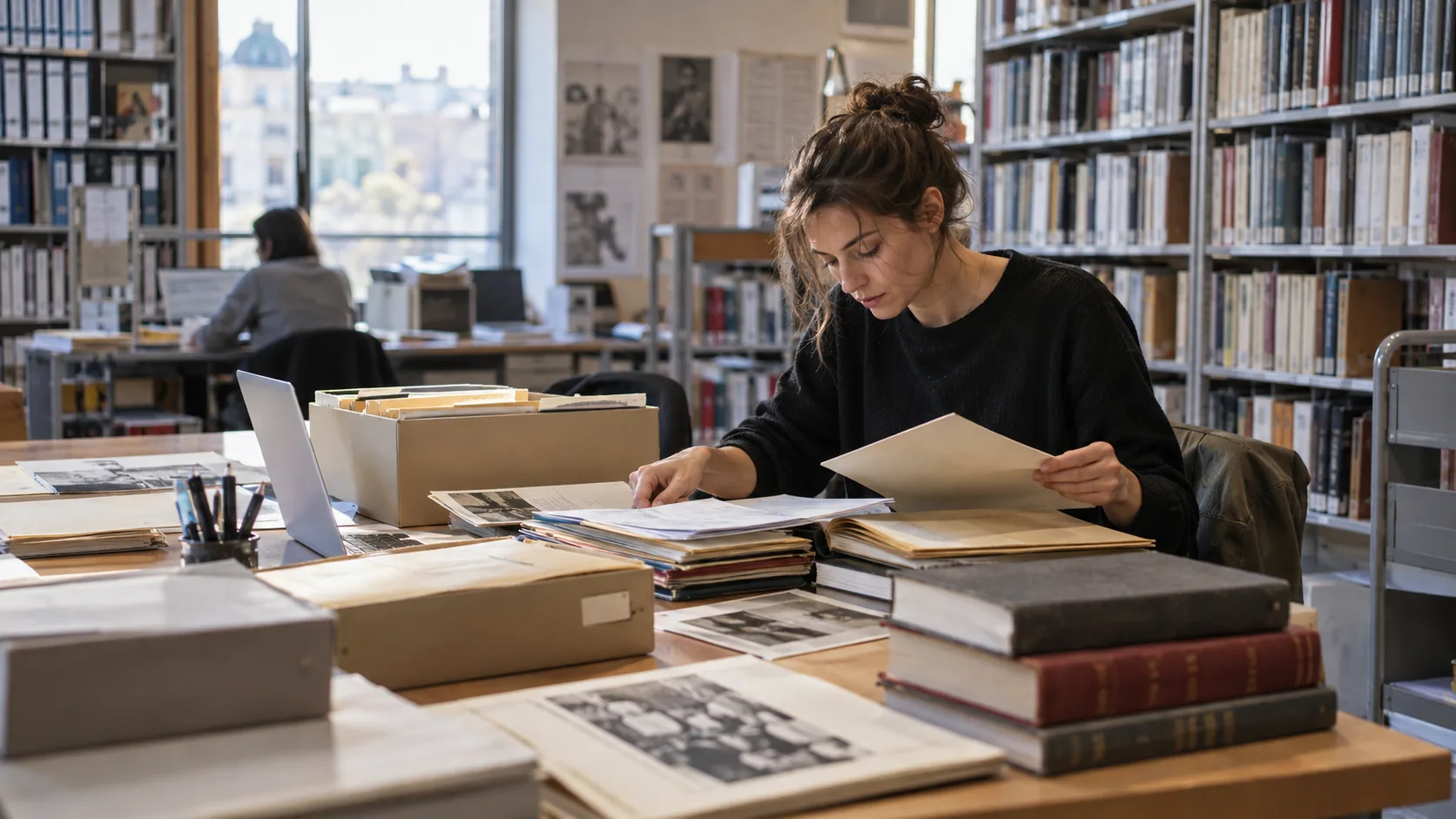 Documentaliste consultant photographies, cartes et fiches d’archives