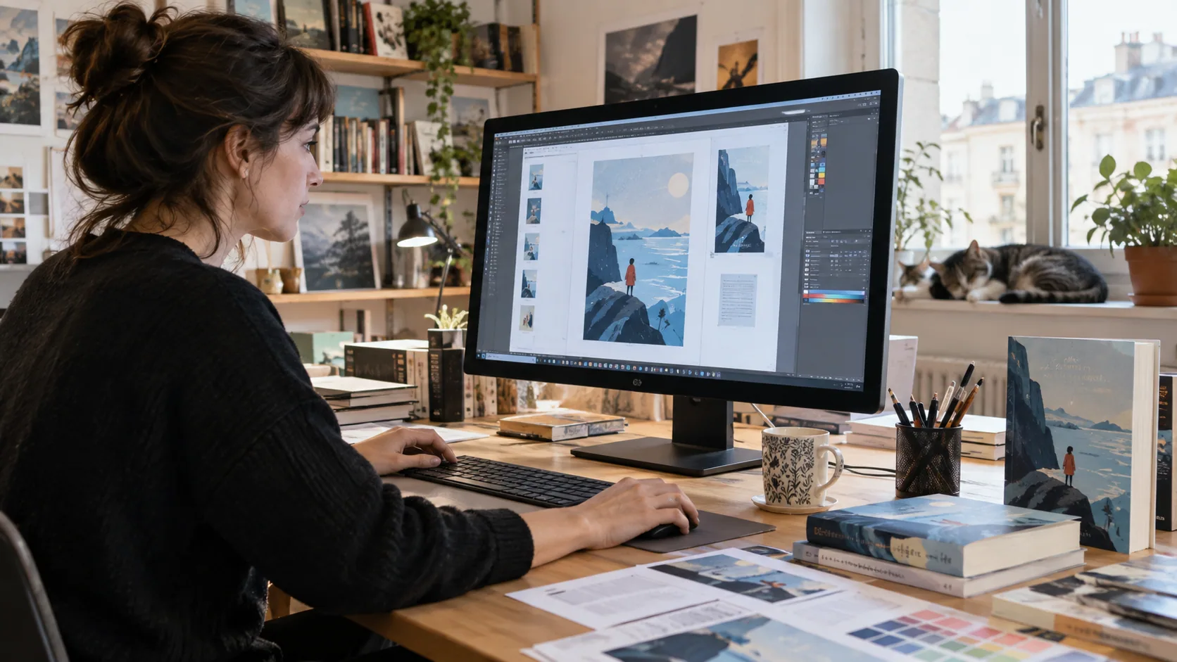 Maquettes de pages de livre comparées avec leur version sur ordinateur