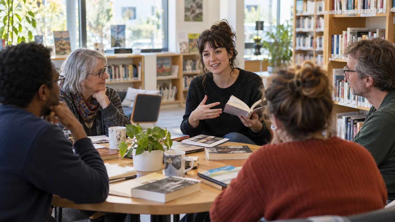 Scène professionnelle illustrant le métier de Médiateur / Médiatrice du livre et de la lecture