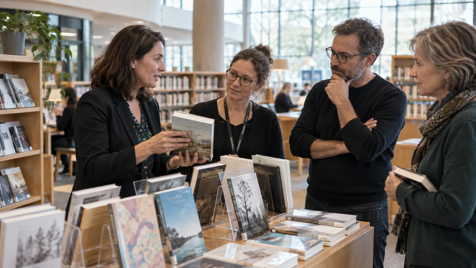 Scène professionnelle illustrant le métier de Responsable des relations avec les bibliothèques