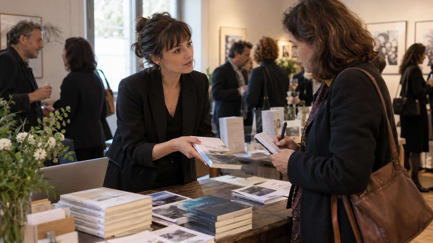Scène professionnelle illustrant le métier de Responsable des relations presse du livre