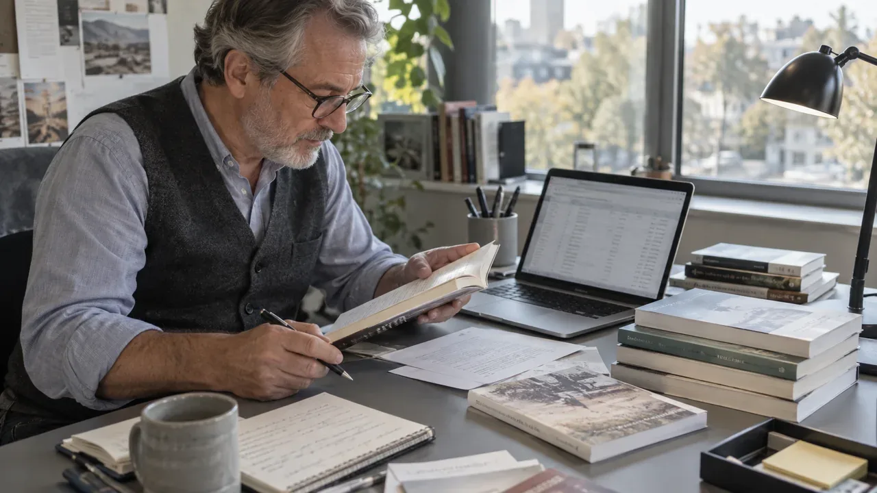Auteur vérifiant la présentation d’un livre avec un tableau de suivi à l’écran