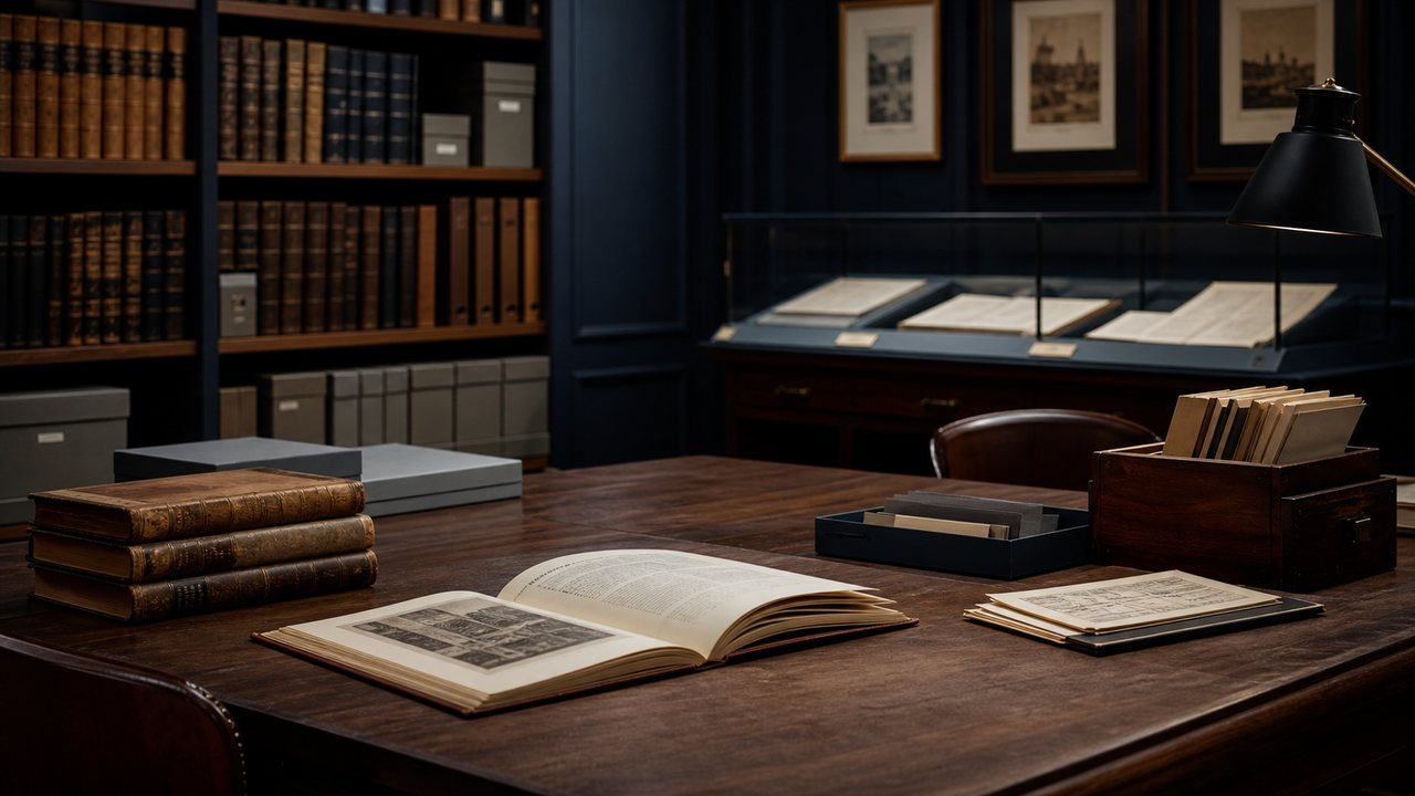 Intérieur d’une librairie et machine à écrire