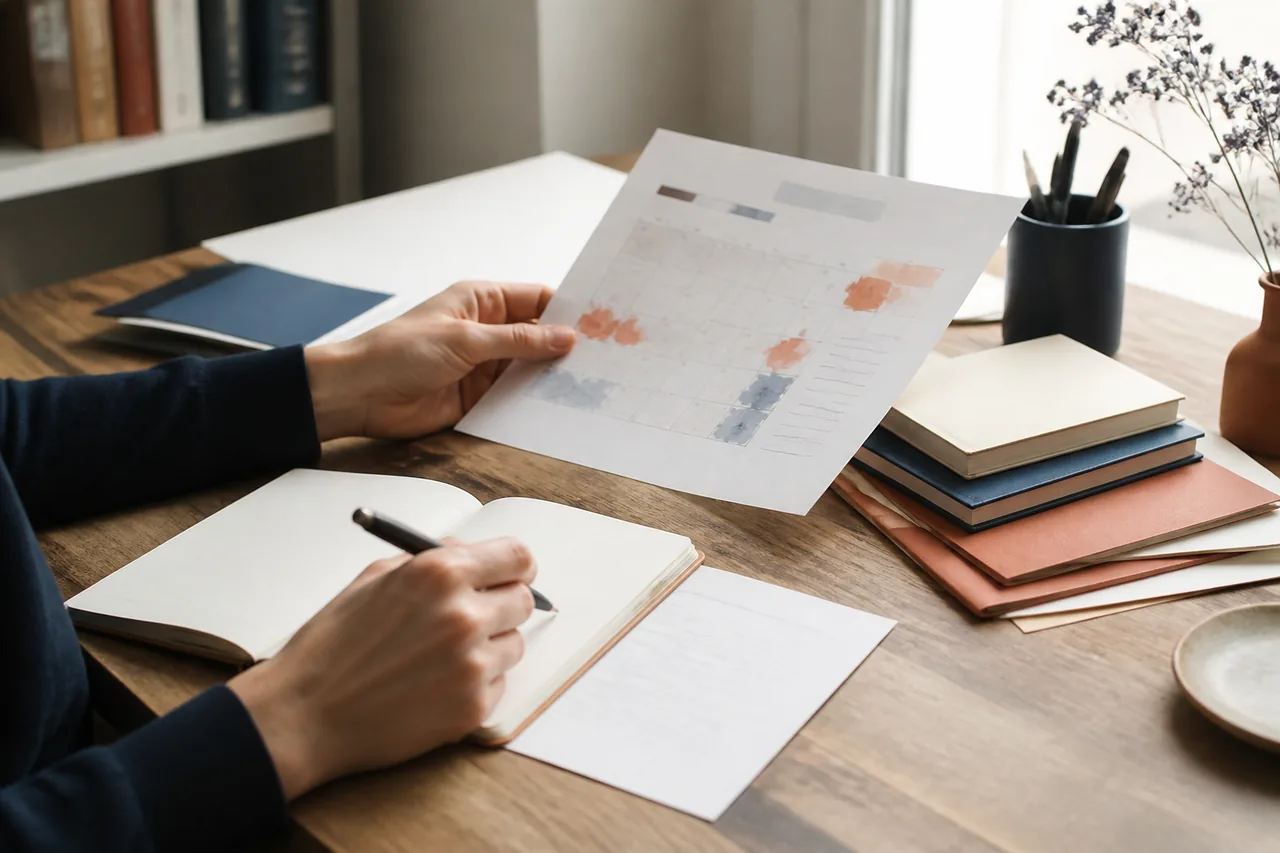 Auteur préparant un manuscrit et un calendrier de candidature littéraire
