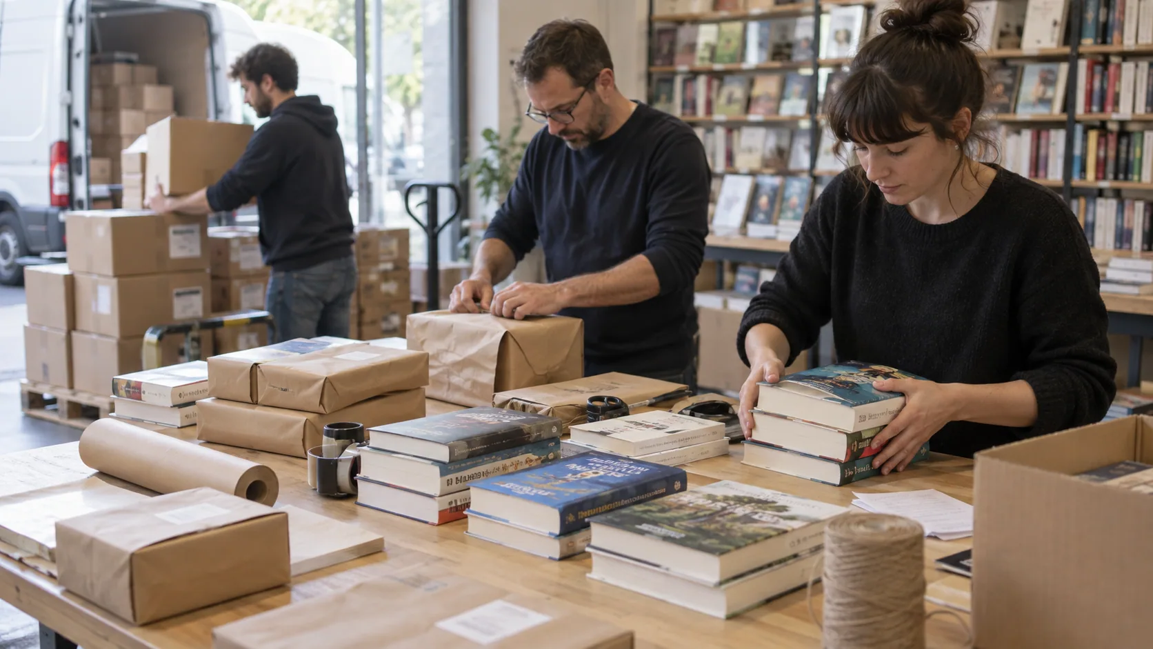 Préparation de livres pour leur distribution en librairie