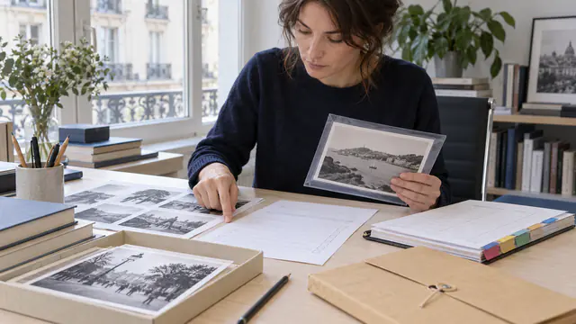 Responsable éditoriale contrôlant les autorisations associées à des photographies