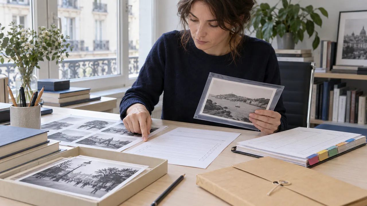 Responsable éditoriale contrôlant les autorisations associées à des photographies