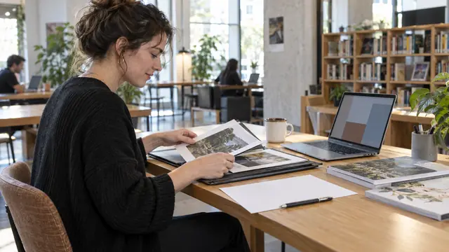 Candidate préparant un portfolio et des échantillons éditoriaux pour une recherche d’emploi