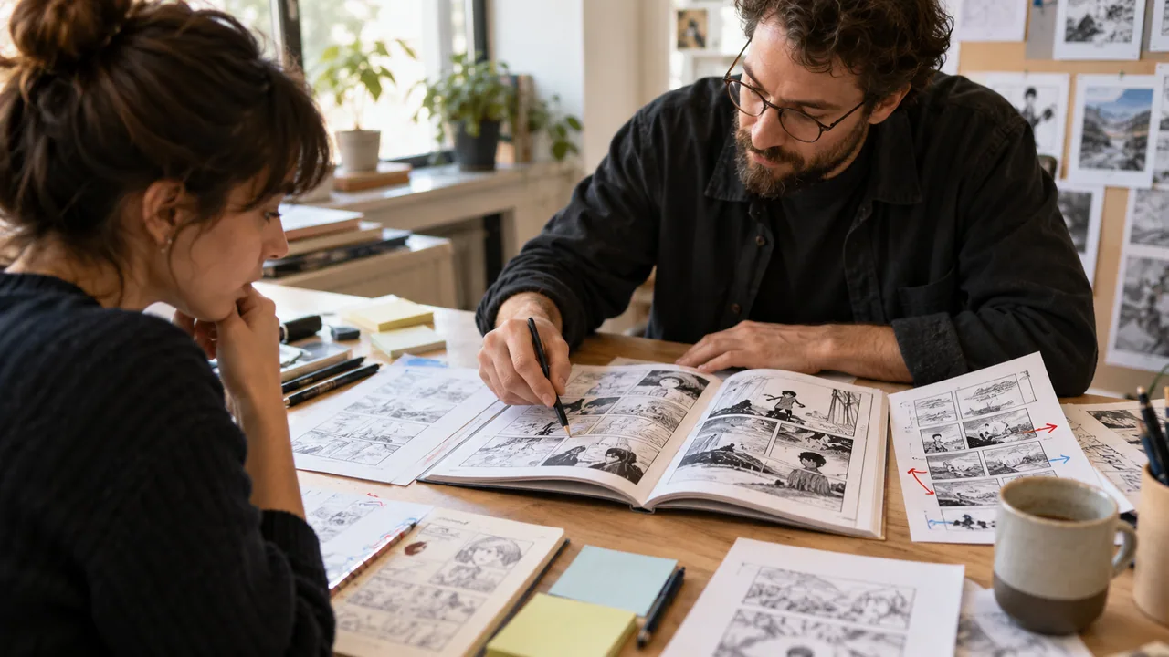 Illustration du travail : Observer comment la page dirige le regard et organise le temps.