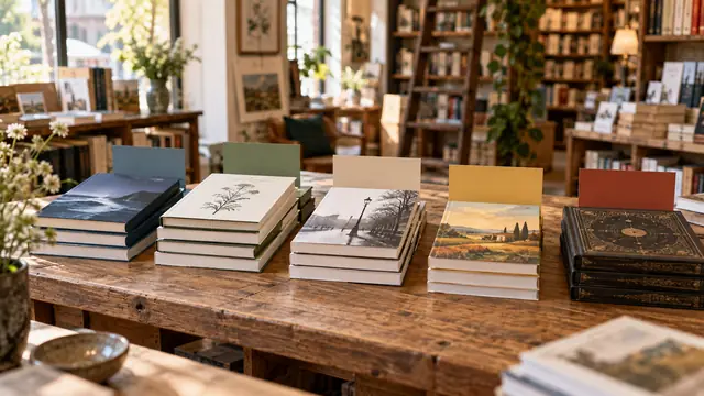 Livres répartis par genres sur la table de sélection d’une librairie