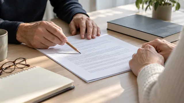 Deux personnes vérifiant ensemble les clauses d’un contrat d’édition