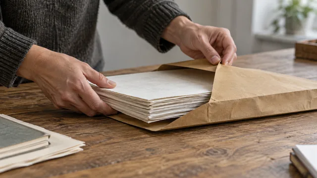 Préparation d’un manuscrit papier dans une enveloppe