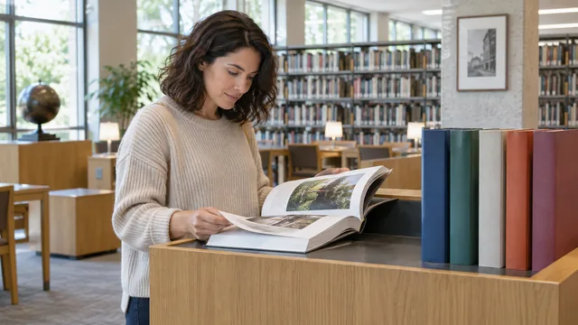 Consultation d’un catalogue au pupitre d’une bibliothèque