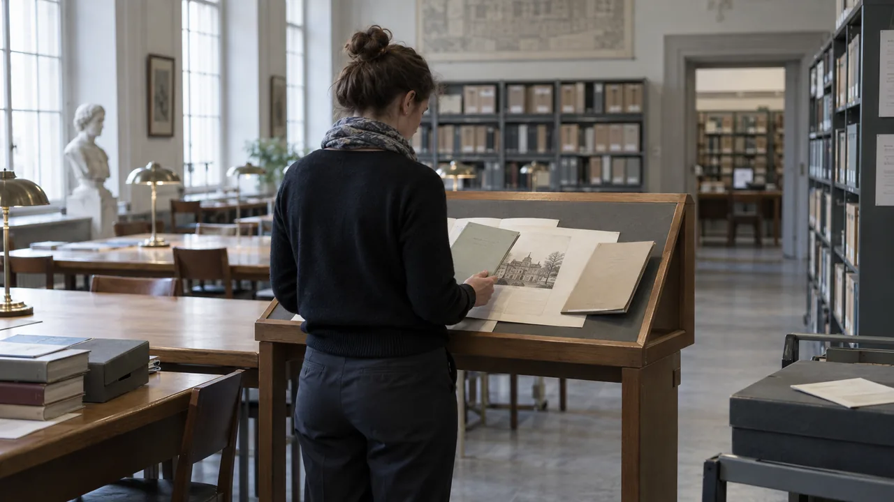 Illustration d'une personne comparant des catalogues et un dossier