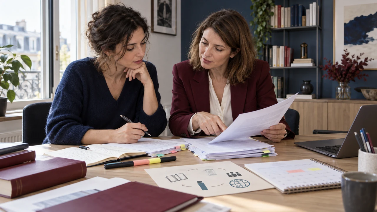 Autrice et éditrice examinant ensemble un contrat annoté