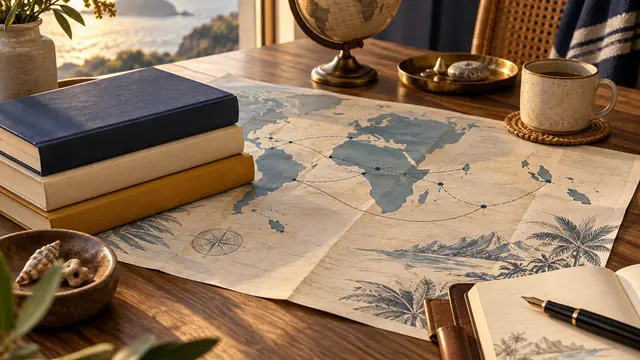 Livres, carnet et carte évoquant un parcours de lecture entre plusieurs espaces francophones