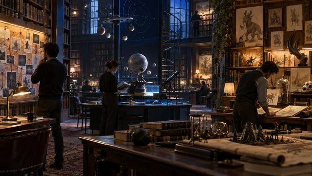 Bibliothèque immersive réunissant enquête, science-fiction et fantasy